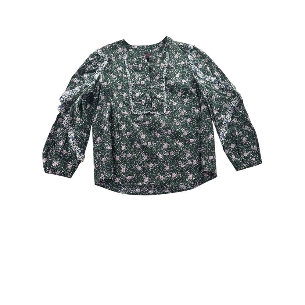 J.Crew x Liberty Fabric Ruffle Sleeve Blouse Womens S Floral Green Preppy - Picture 2 of 11